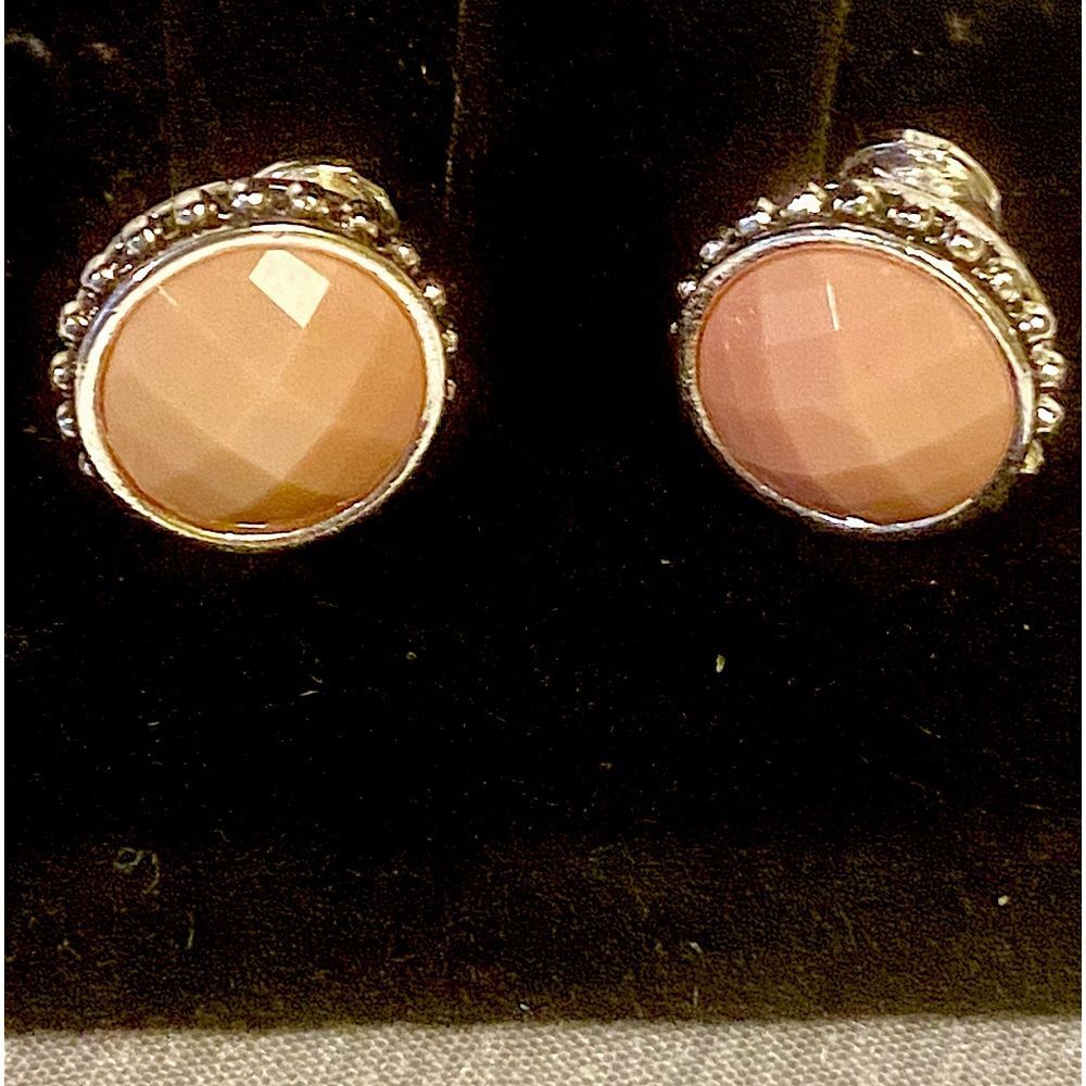 Napier Peach Glass Round Multi Faceted Silver Clip On Earrings